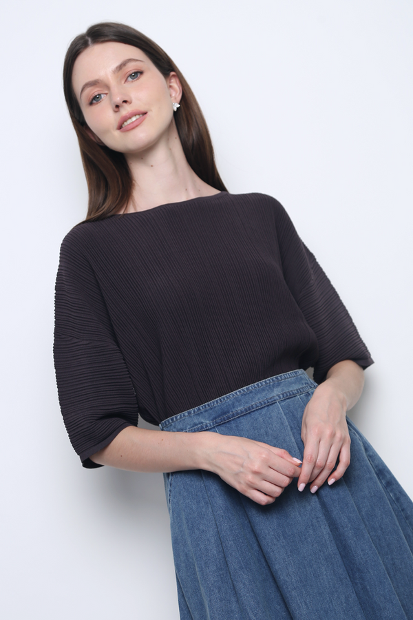 Tosca Micro Pleat Knit Blouse Ash Brown (Restock)