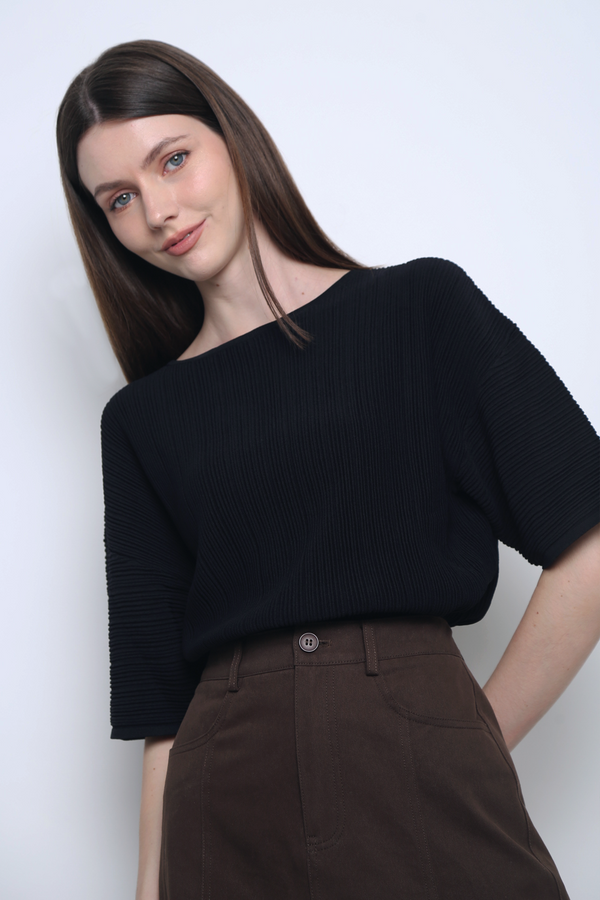 Tosca Micro Pleat Knit Blouse Black (Restock)