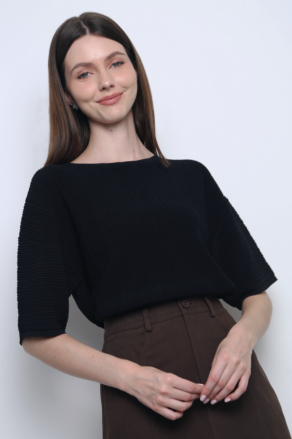 Tosca Micro Pleat Knit Blouse Black (Restock)