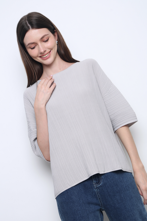 Tosca Micro Pleat Knit Blouse Smoke Grey  (Restock)