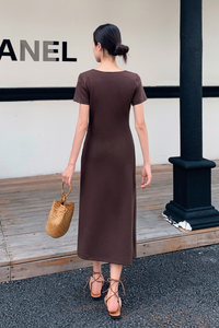 Velveteen Wrap Midi Dress Brown