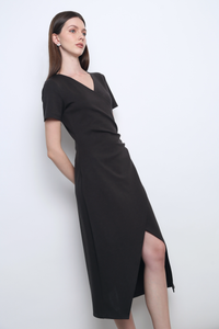 Velveteen Wrap Midi Dress Soft Black