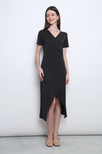 Velveteen Wrap Midi Dress Soft Black