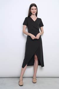 Velveteen Wrap Midi Dress Soft Black