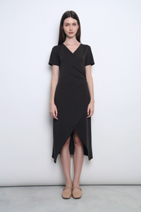 Velveteen Wrap Midi Dress Soft Black
