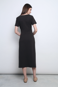 Velveteen Wrap Midi Dress Soft Black