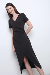 Velveteen Wrap Midi Dress Soft Black