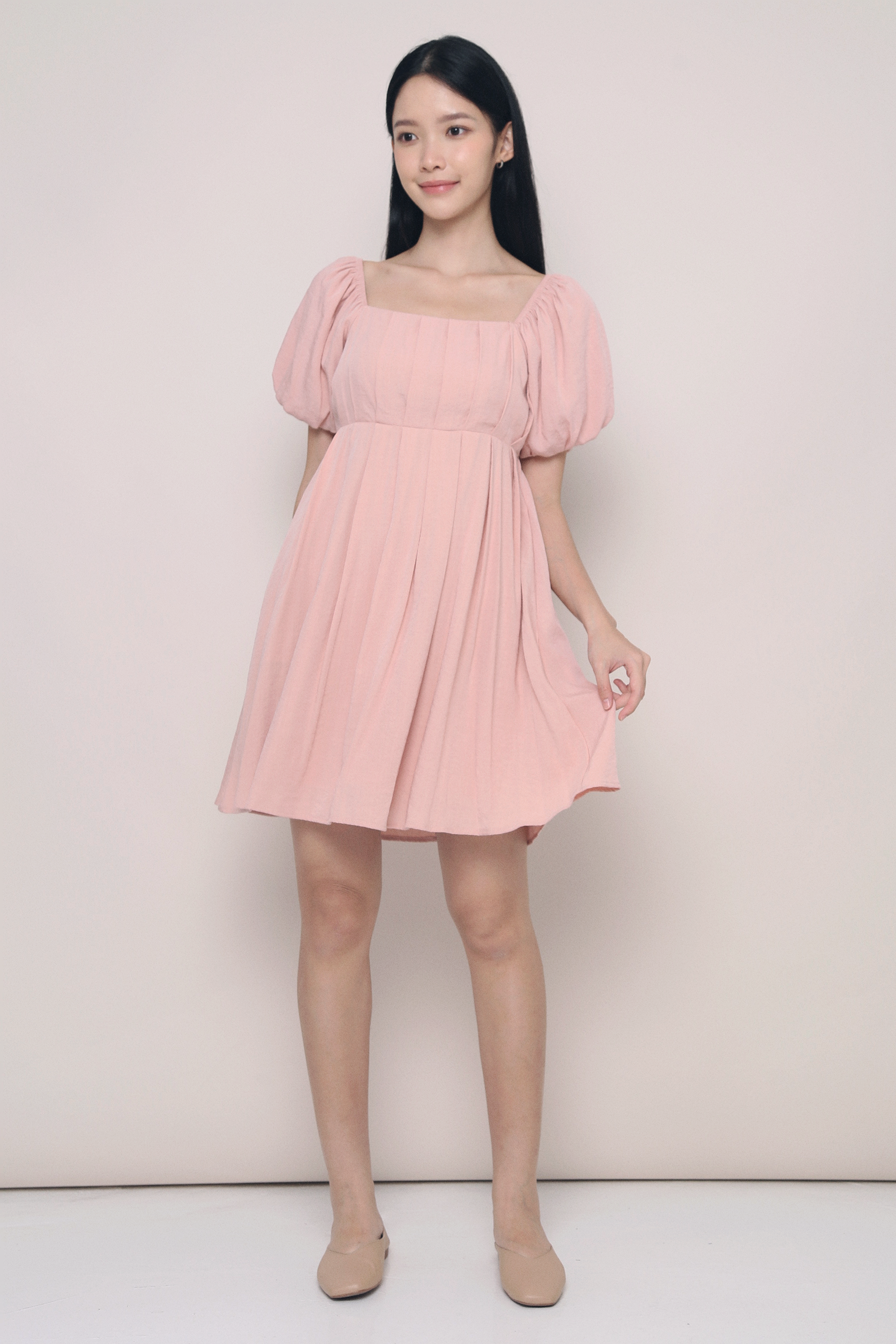 Vera Pleated Mini Dress Blush Pink (Preorder)