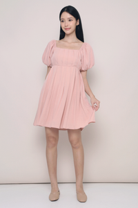 Vera Pleated Mini Dress Blush Pink