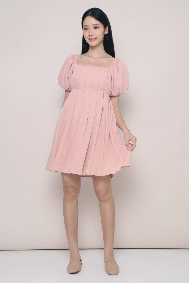 Vera Pleated Mini Dress Blush Pink