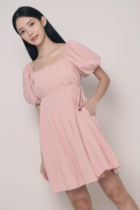 Vera Pleated Mini Dress Blush Pink