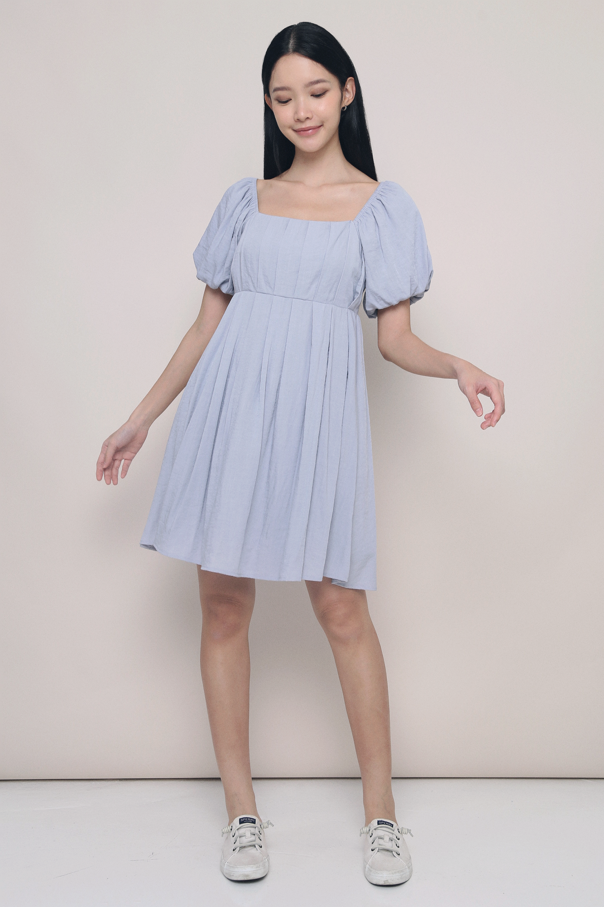 Vera Pleated Mini Dress Powder Blue (Preorder)