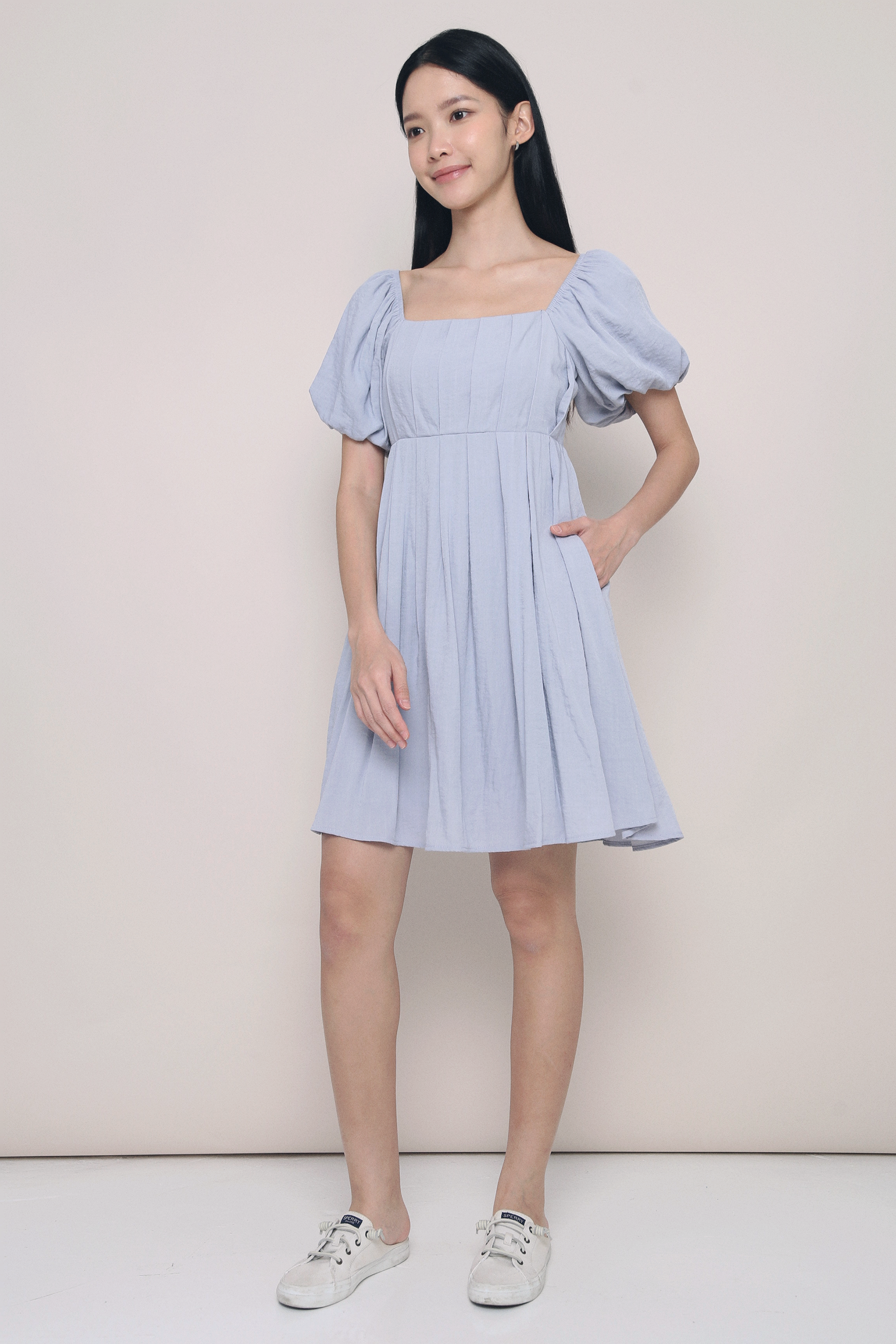 Vera Pleated Mini Dress Powder Blue (Preorder)