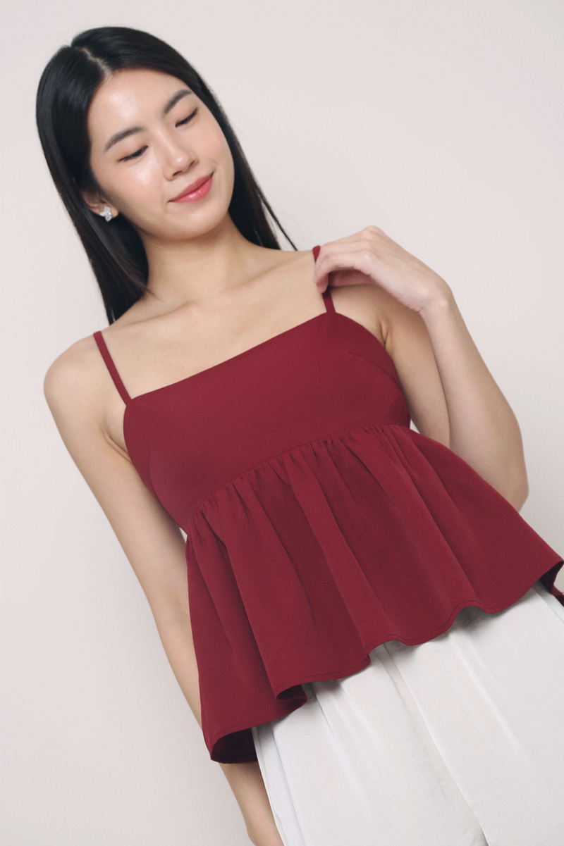 Louvre Strappy Babydoll Top Wine