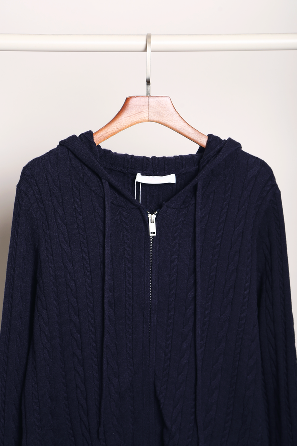 Westbourne Cable Knit Hoodie Navy