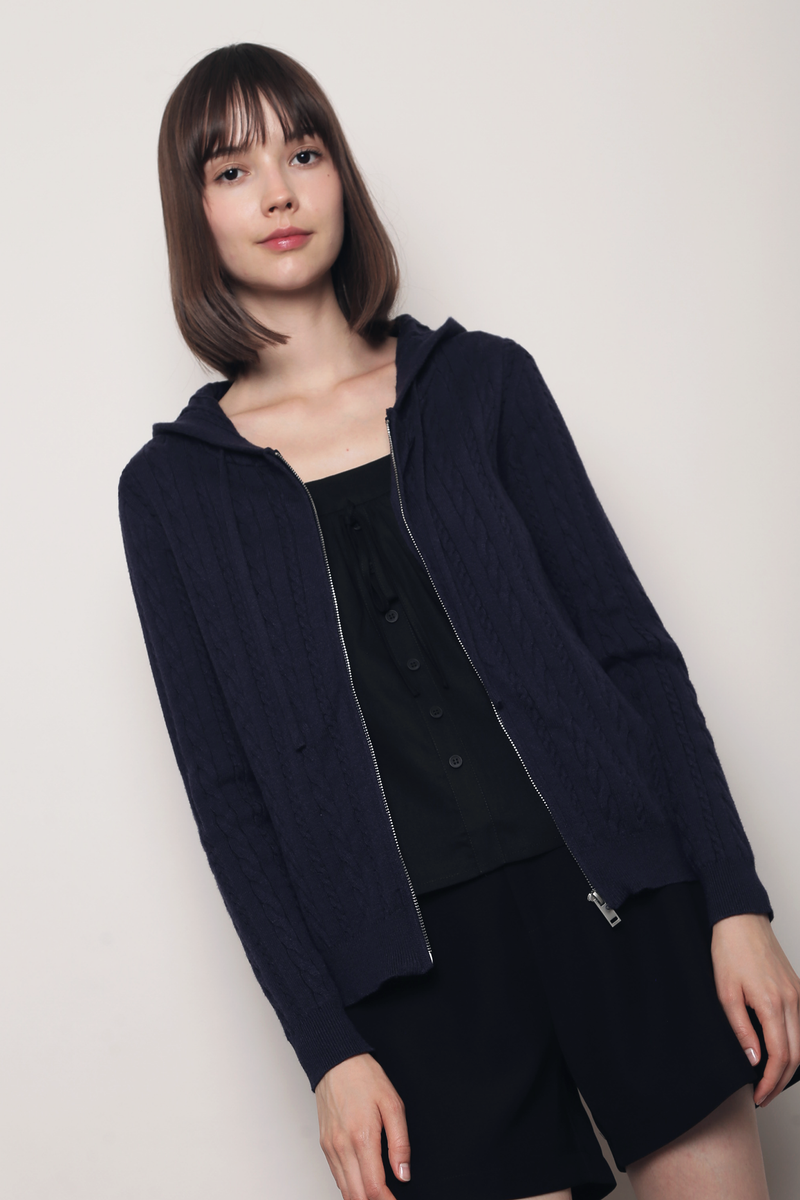Westbourne Cable Knit Hoodie Navy