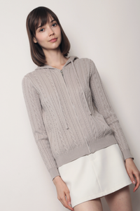 Westbourne Cable Knit Hoodie Taupe