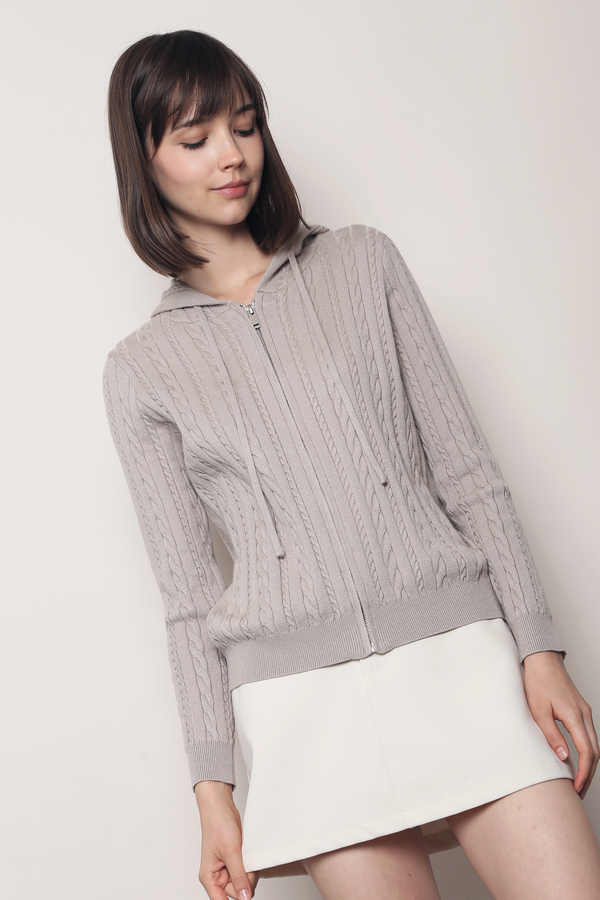 Westbourne Cable Knit Hoodie Taupe