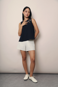 Willow Bloom Embroidered Blouse Navy