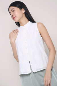 Yun Oriental Mandarin Collar Top Ivory