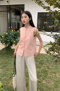 Yun Oriental Mandarin Collar Top Pink