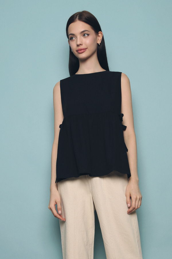 Adelle Side Tie Sleeveless Blouse Black (Restock)