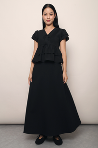 Aelia Pleat Babydoll Blouse Black