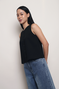 Agenda Button Down Vest Top Black