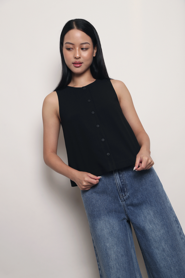Agenda Button Down Vest Top Black