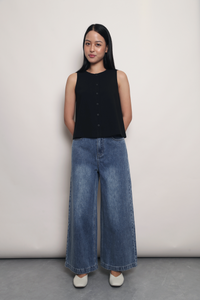 Agenda Button Down Vest Top Black