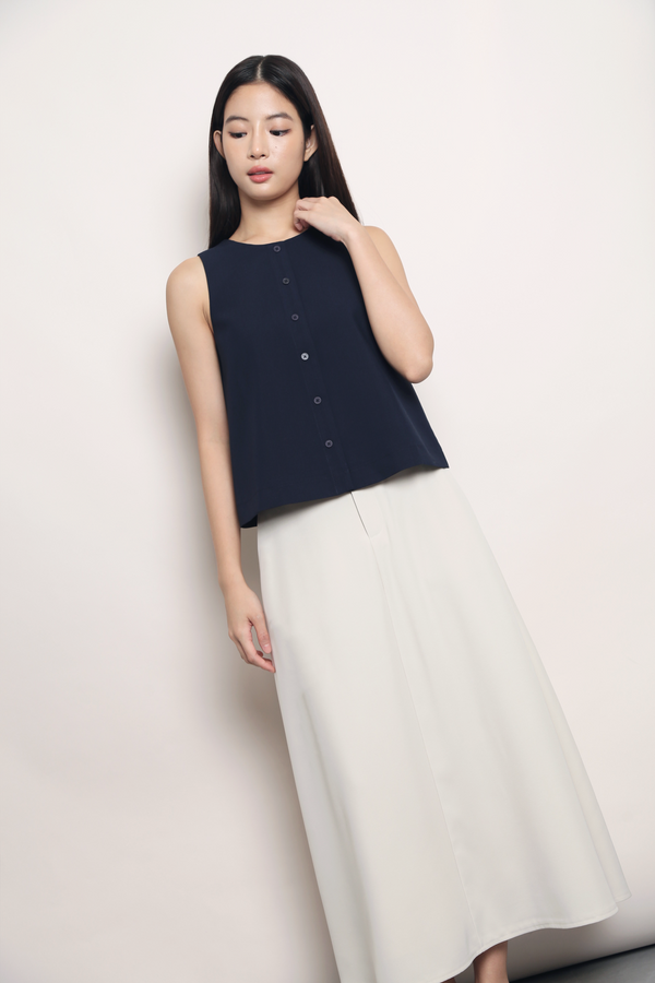 Agenda Button Down Vest Top Navy