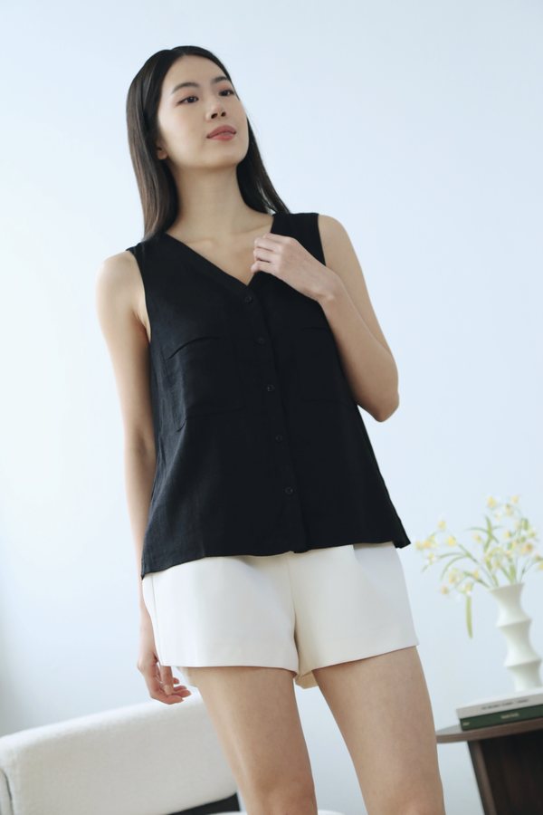 Airelle Sleeveless Linen Blouse Black