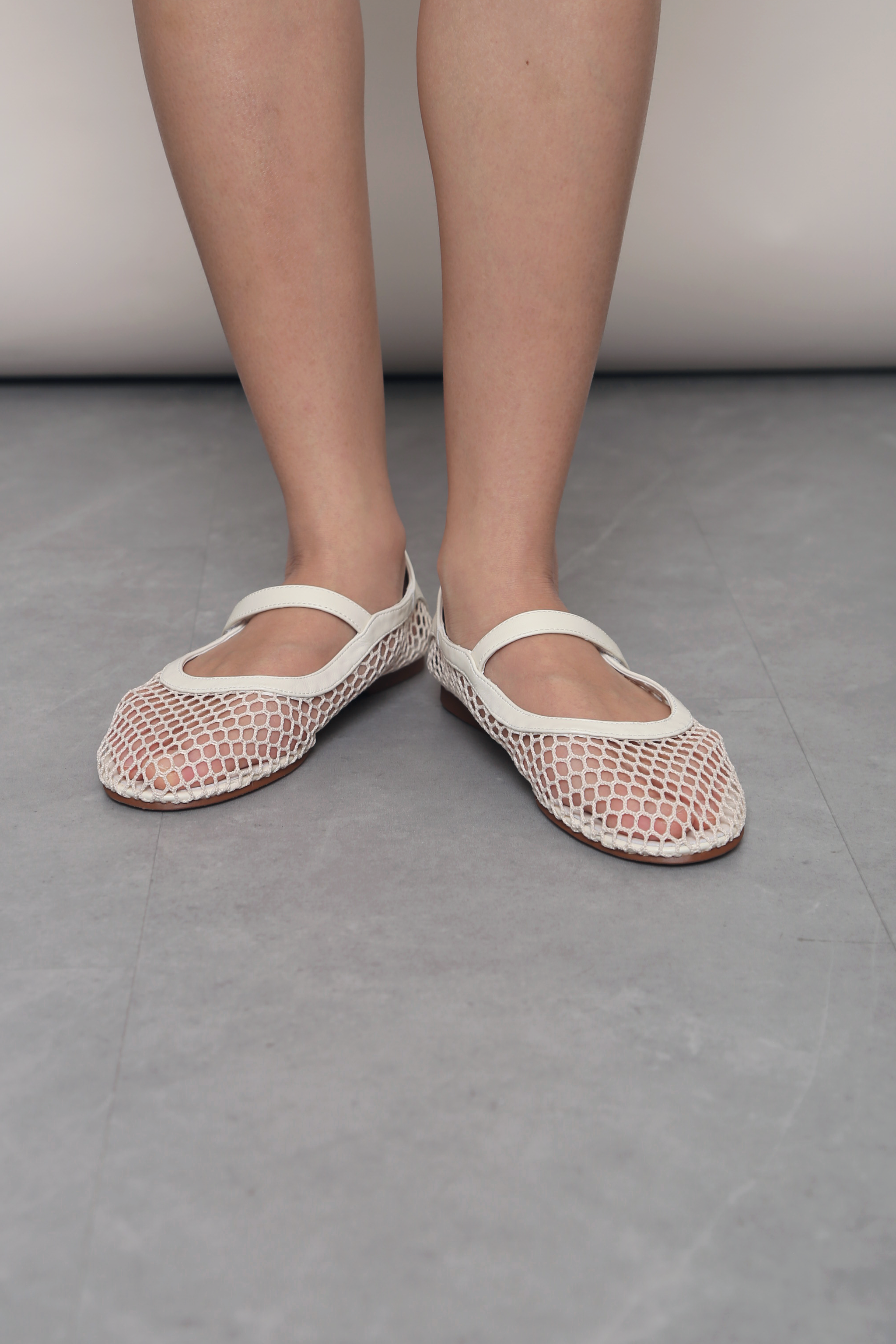 Air Mesh Mary Jane Flats Cream
