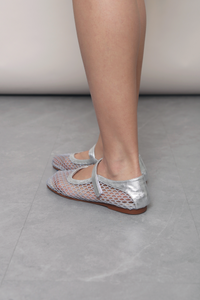 Air Mesh Mary Jane Flats Silver