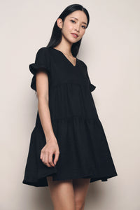 Aisla Flutter Babydoll Dress Black