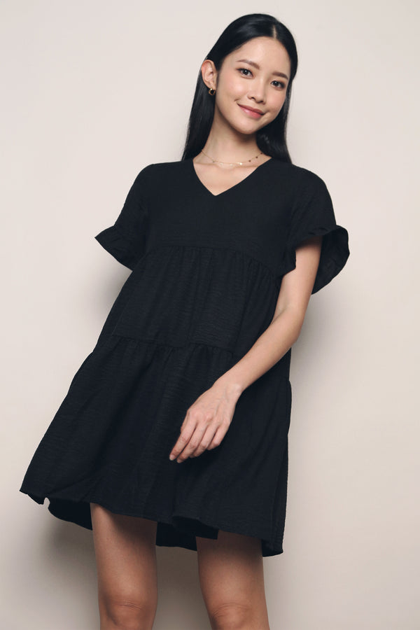 Aisla Flutter Babydoll Dress Black