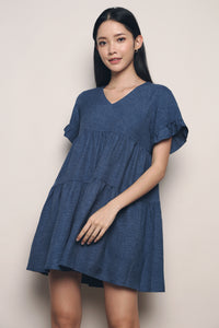 Aisla Flutter Babydoll Dress Denim Blue