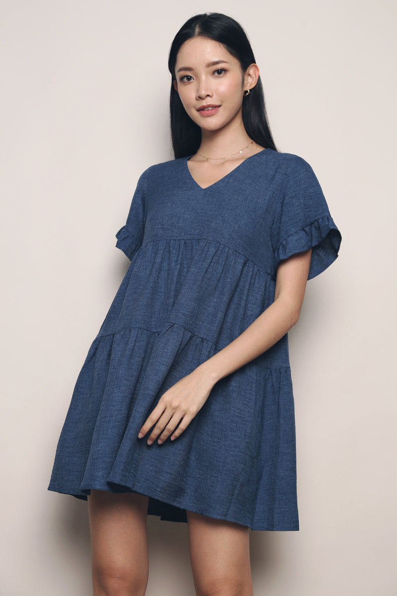 Aisla Flutter Babydoll Dress Denim Blue