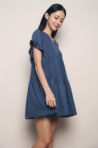 Aisla Flutter Babydoll Dress Denim Blue