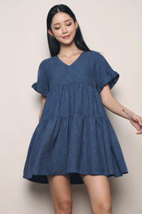 Aisla Flutter Babydoll Dress Denim Blue