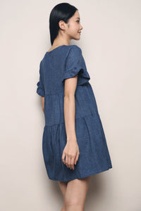 Aisla Flutter Babydoll Dress Denim Blue