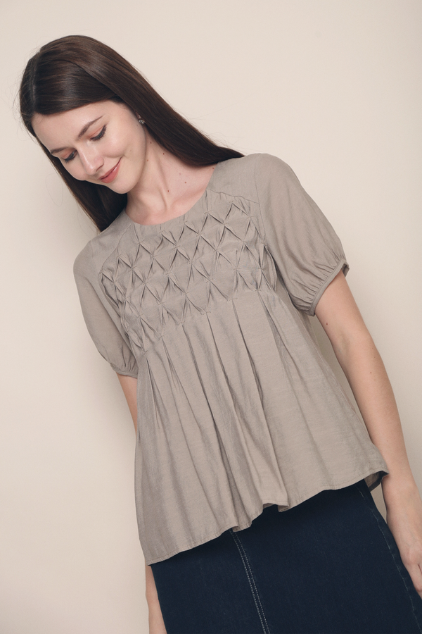 Ami Cross Pleat Blouse Khaki