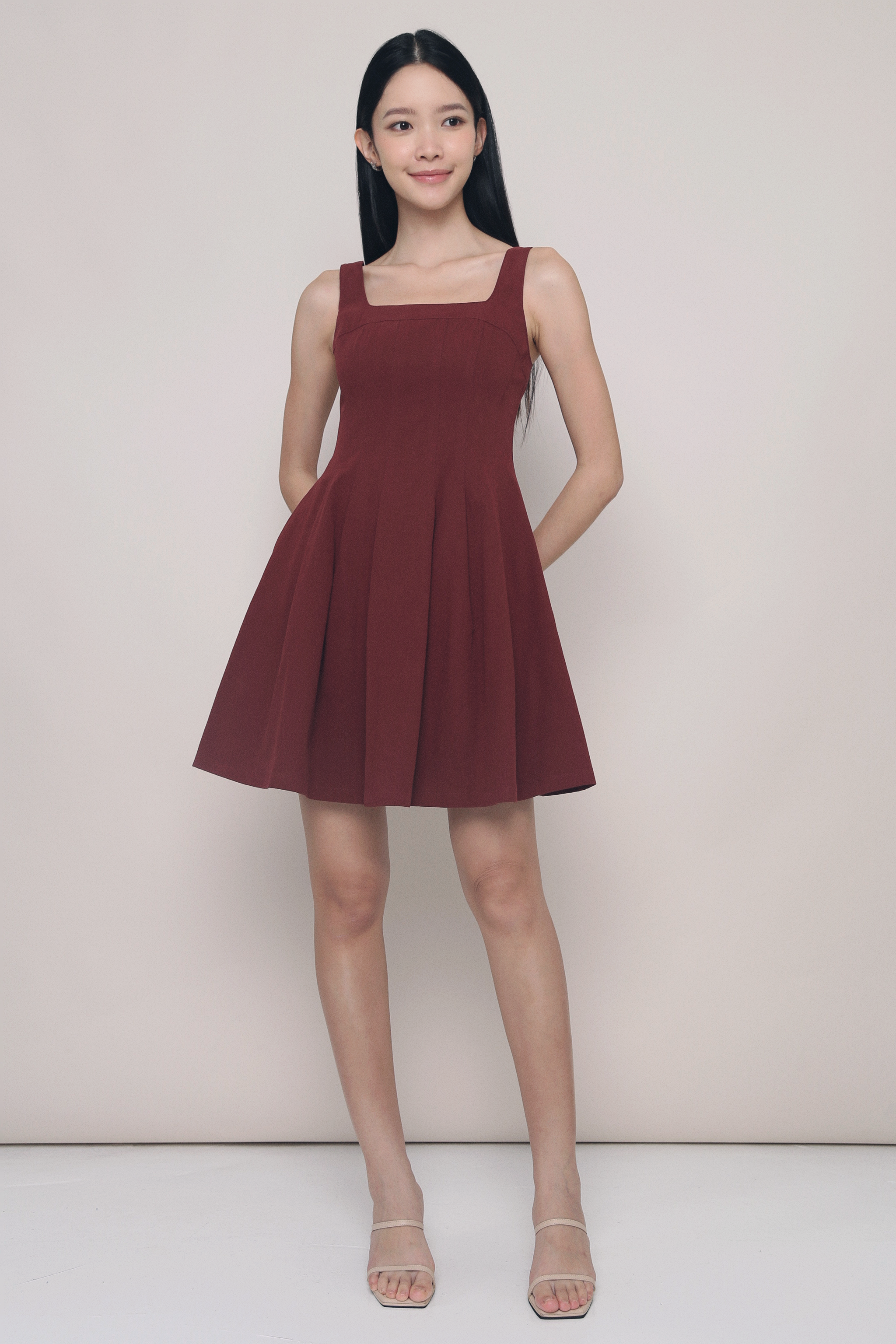 Anais Fit Flare Panel Dress Burgundy