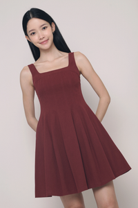 Anais Fit Flare Panel Dress Burgundy