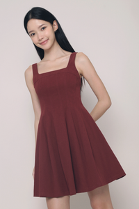 Anais Fit Flare Panel Dress Burgundy