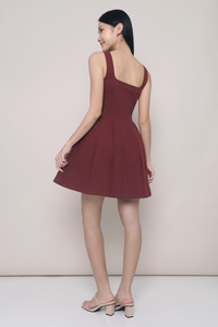 Anais Fit Flare Panel Dress Burgundy