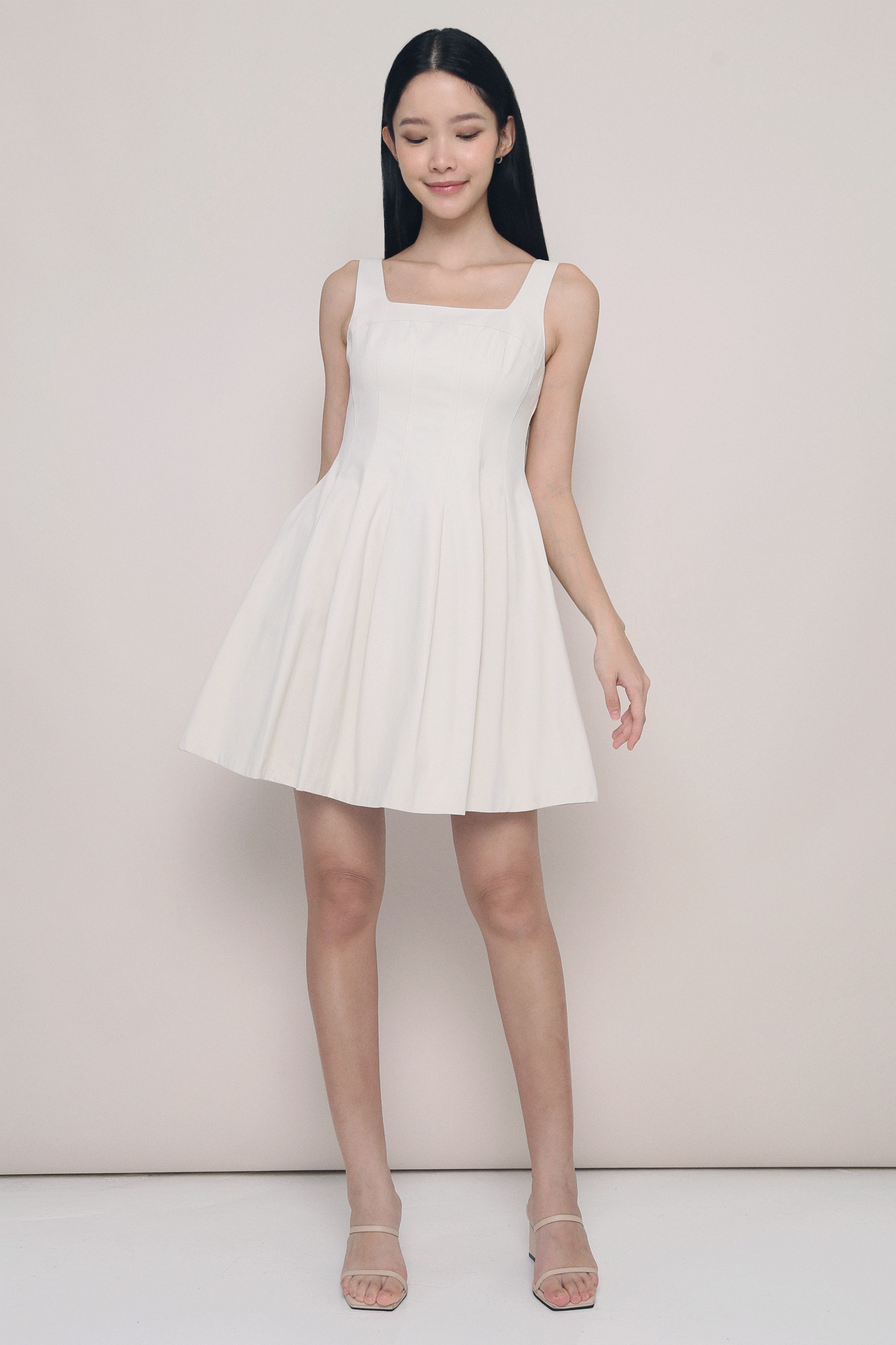 Anais Fit Flare Panel Dress Feather Cream