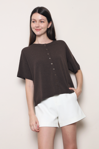 Ash Lane Button Down Knit Blouse Brown