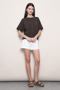 Ash Lane Button Down Knit Blouse Brown