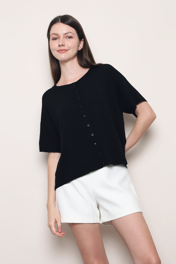 Ash Lane Button Down Knit Blouse Black